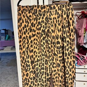 Leopard Print Wide-Leg Pants - Black & Tan